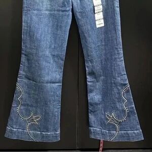 Rock&Roll Midrise denim trouser,Western embroidered/studded, flare bell bottom